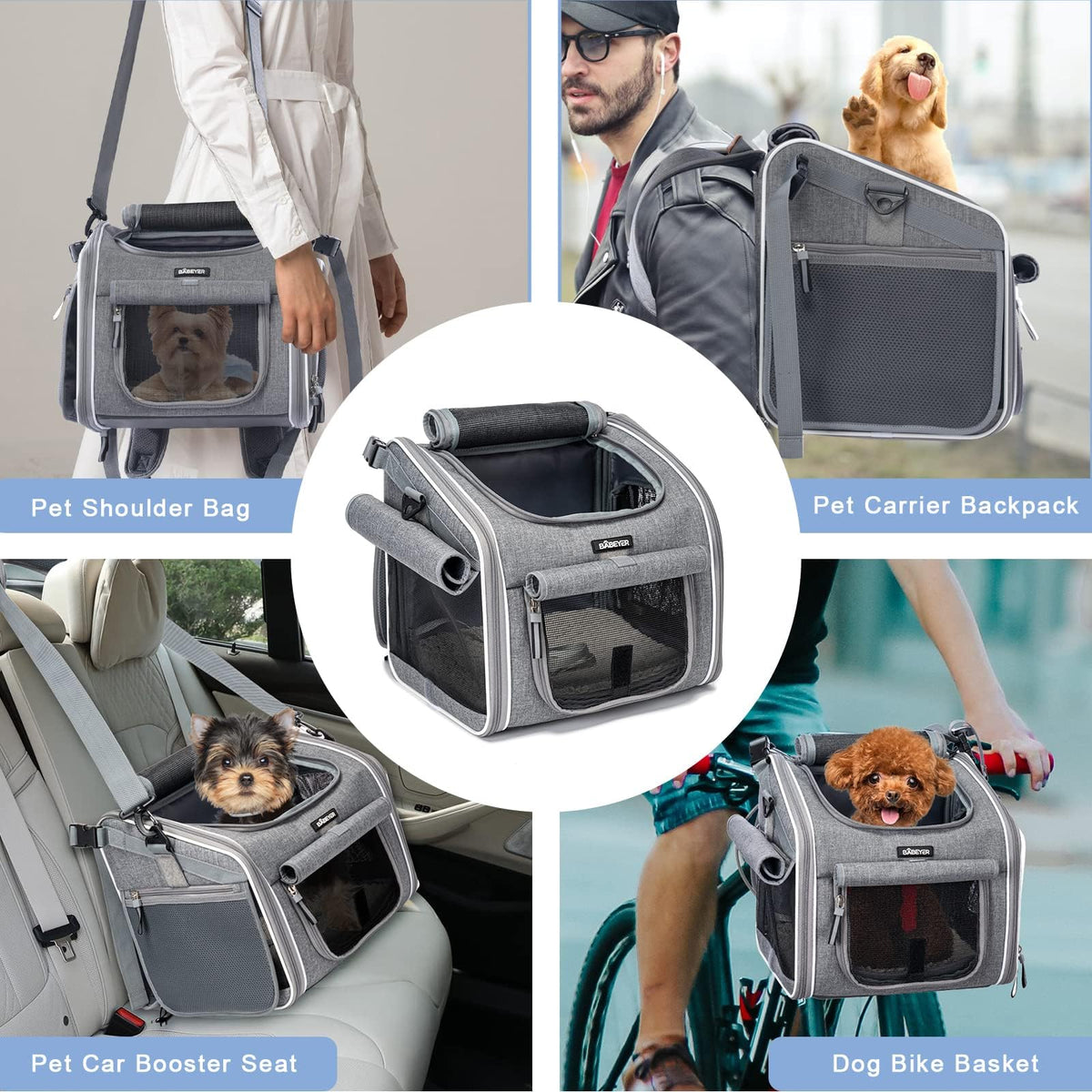 Expandable Soft-Sided Pet Carrier Backpack with 4 Open Doors, 4 Mesh Windows T89600