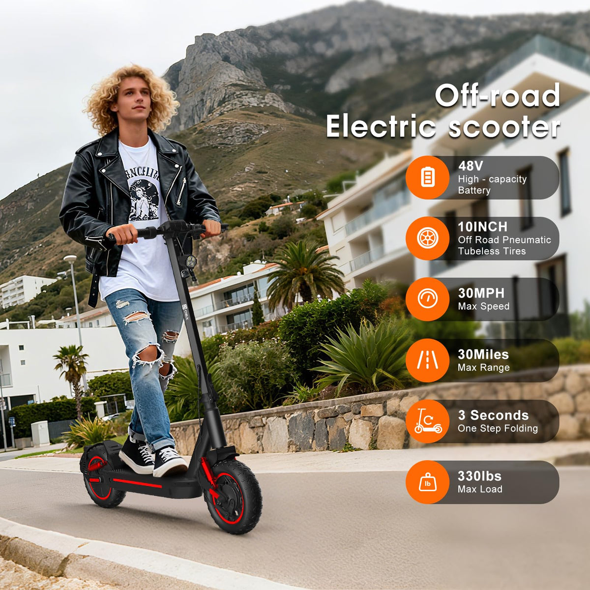 1200W Motor 10" Off-Road Pneumatic Tire Electric Scooter M6452