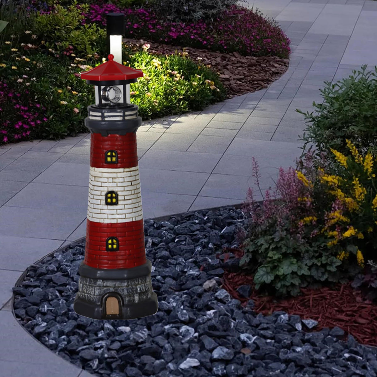 Solar Lighthouse with Rotating LED Lights Waterproof Lighthouse Statue I5739