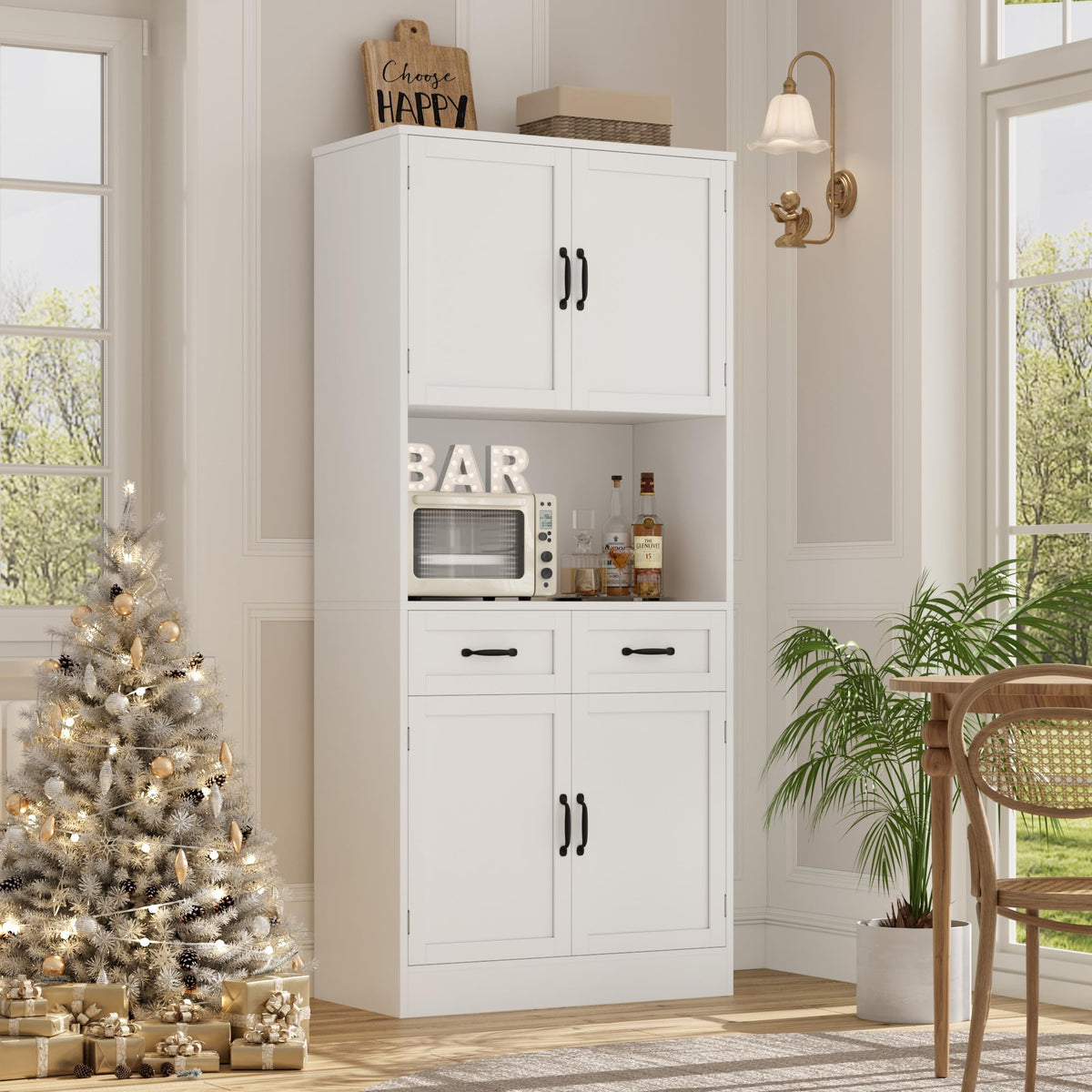 White Tall Wood Kitchen Pantry Storage Cabinet A418889