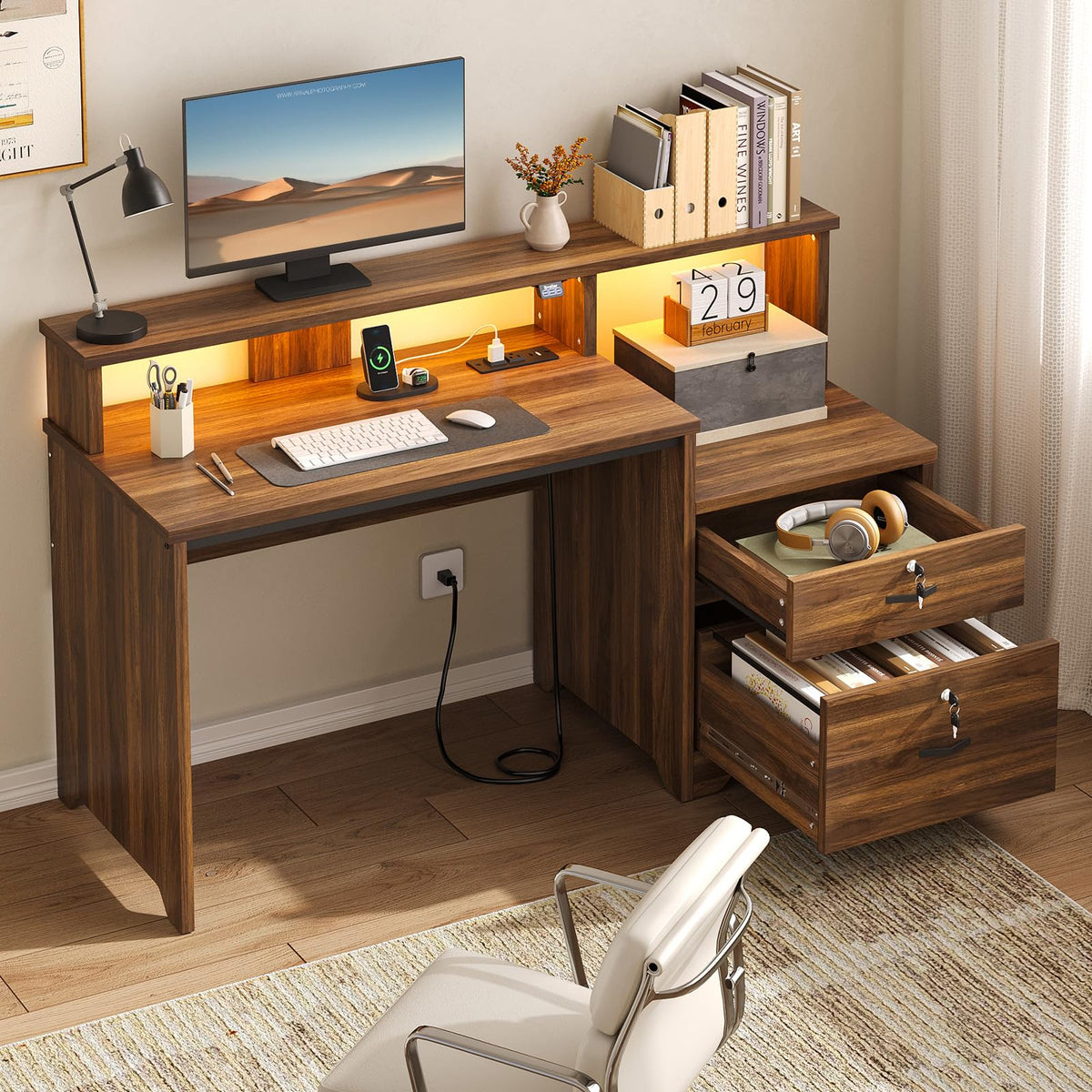 55-Inch Computer Desk with File Drawer D4250