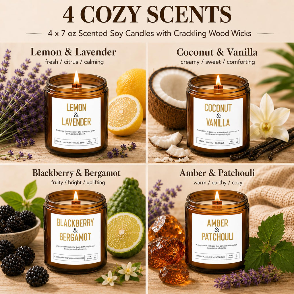 4 Pack Scented Candle Set with Wooden Wick A332720