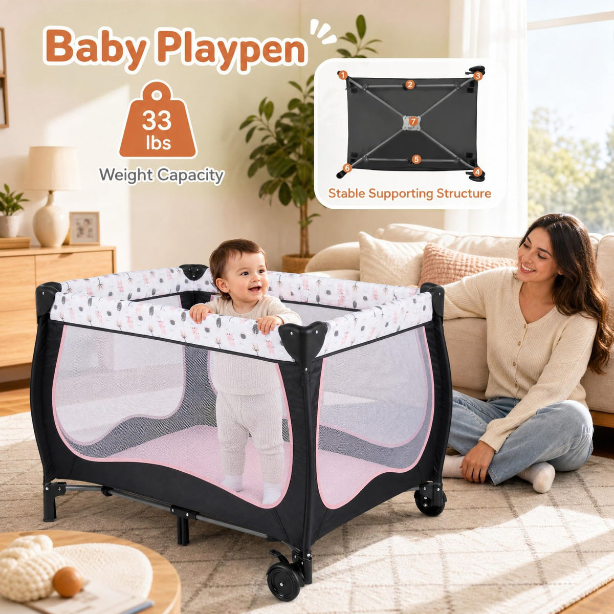 4 in 1 Portable Baby Playard with Bassinet and Changing Table O224