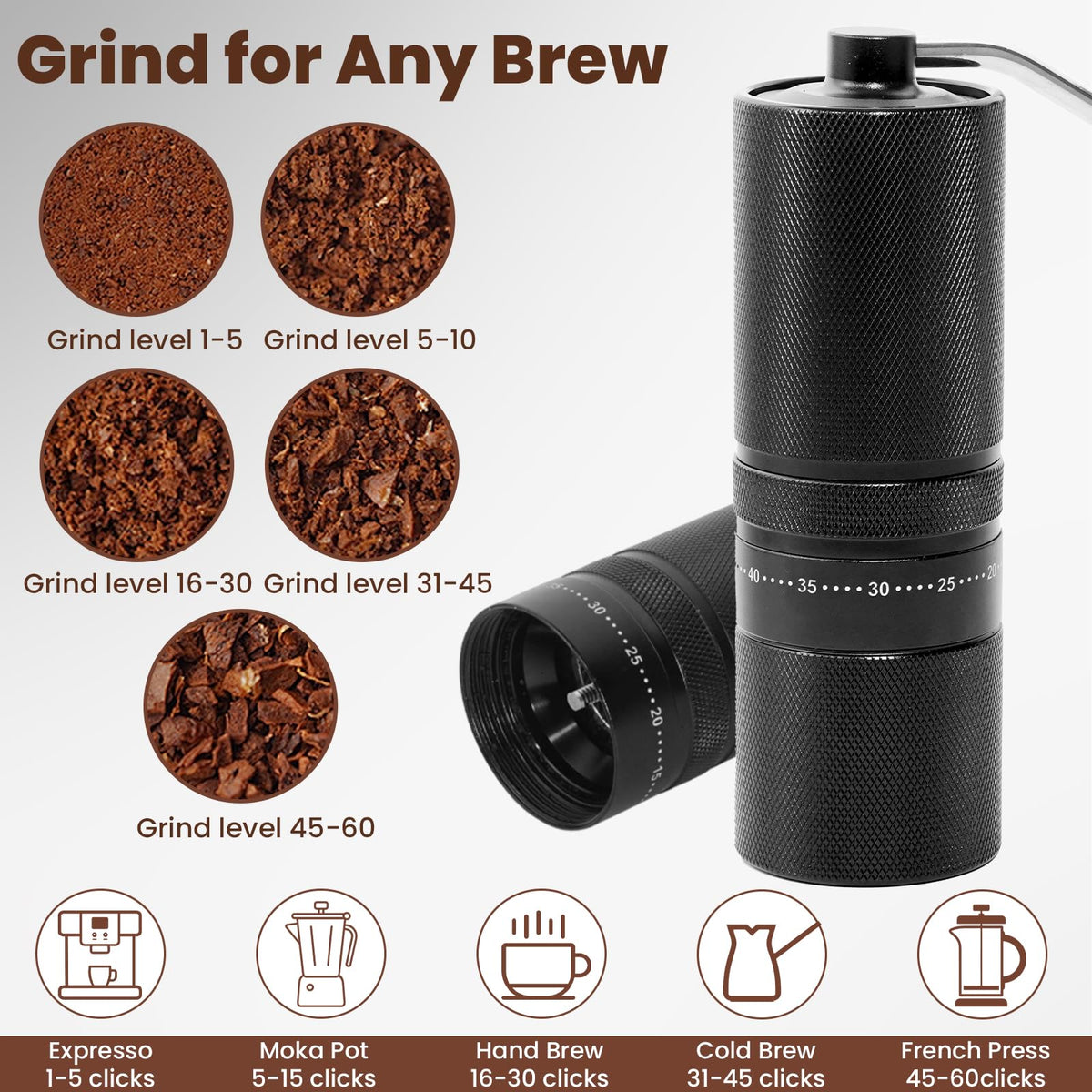 Manual Coffee Grinder with 60 Adjustable Settings, 28g Capacity, Stainless Steel Conical Burr Q8684