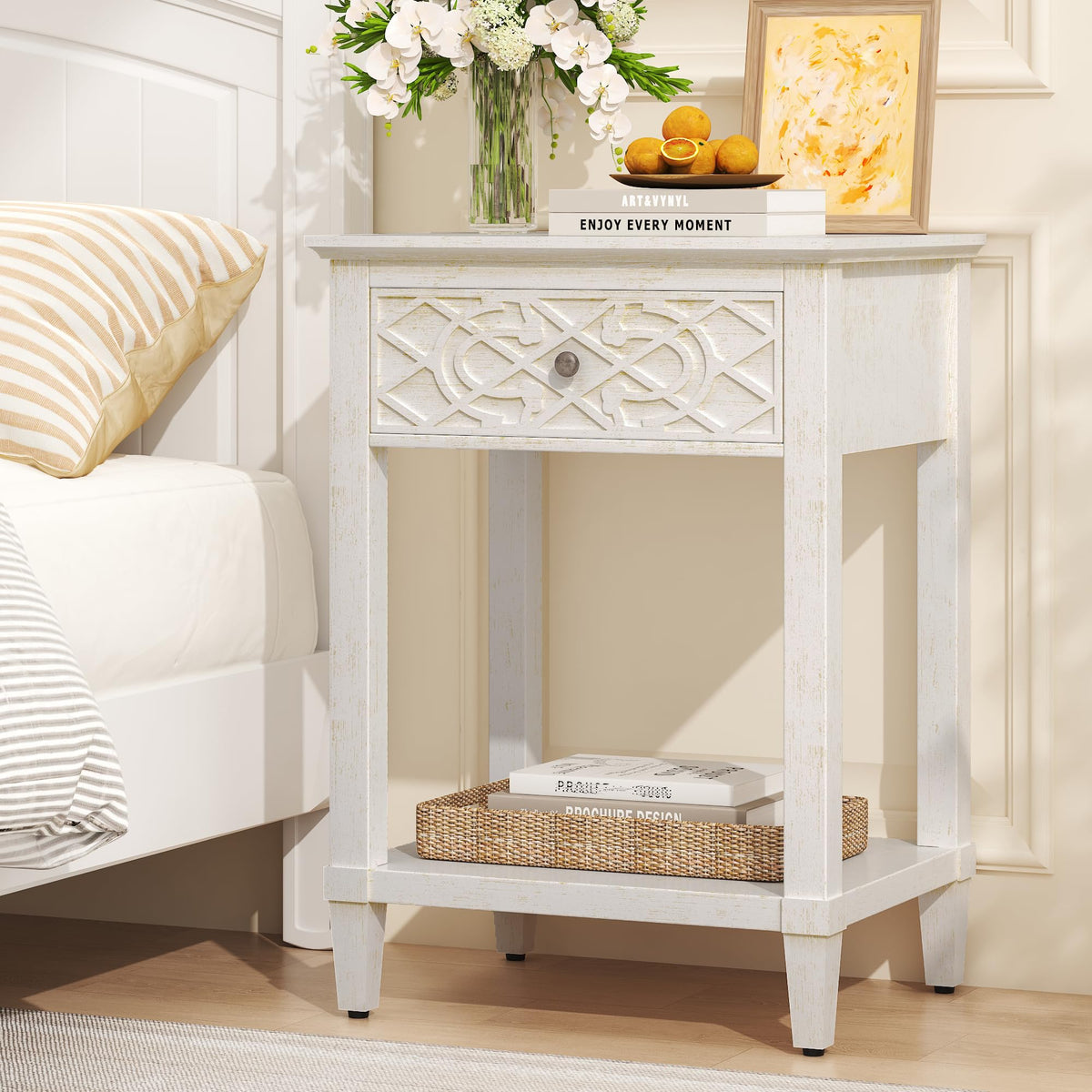 26" Solid Wood Nightstand with Drawers I710