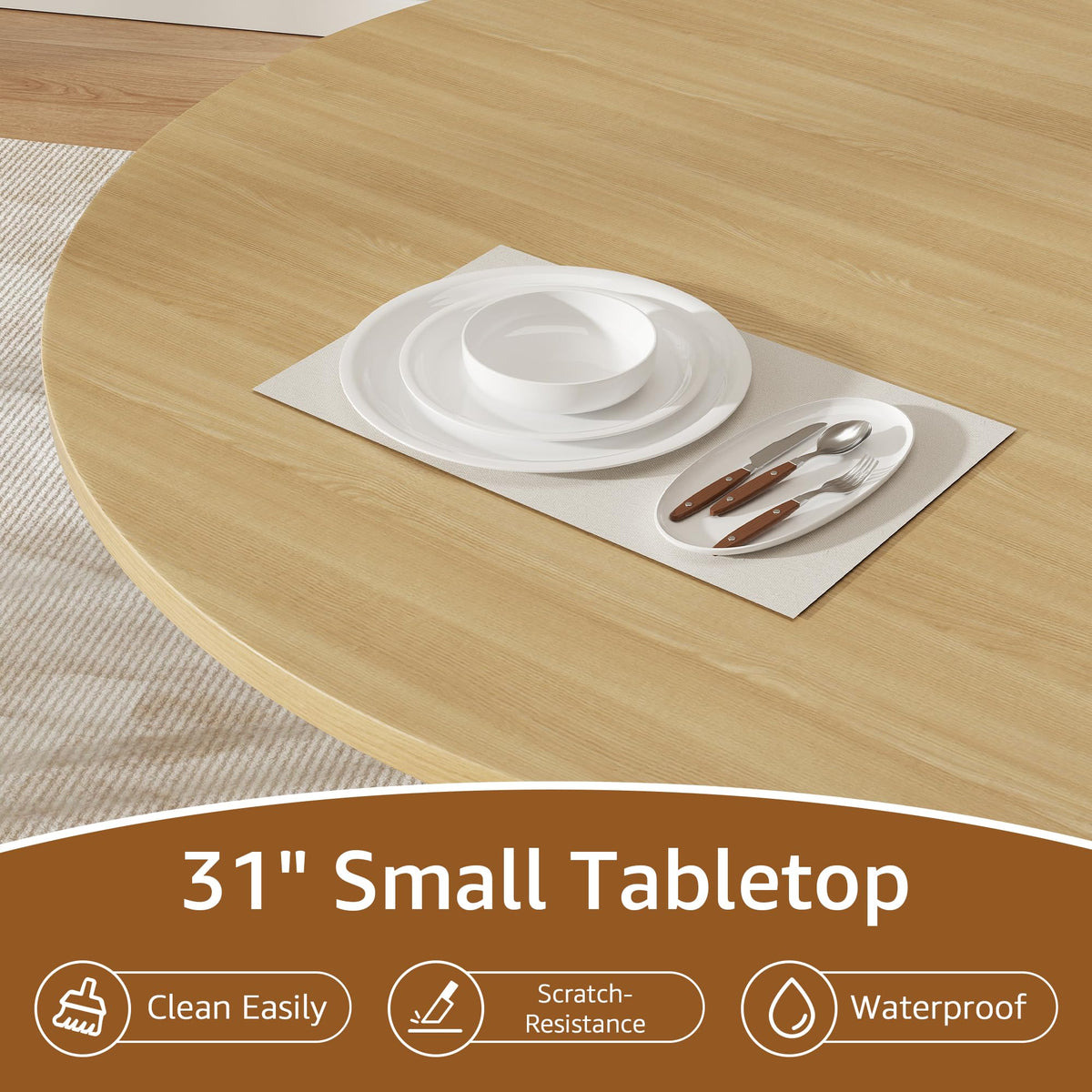 31.5 inch Round Dining Table with 2-Layer Storage Shelf F89082