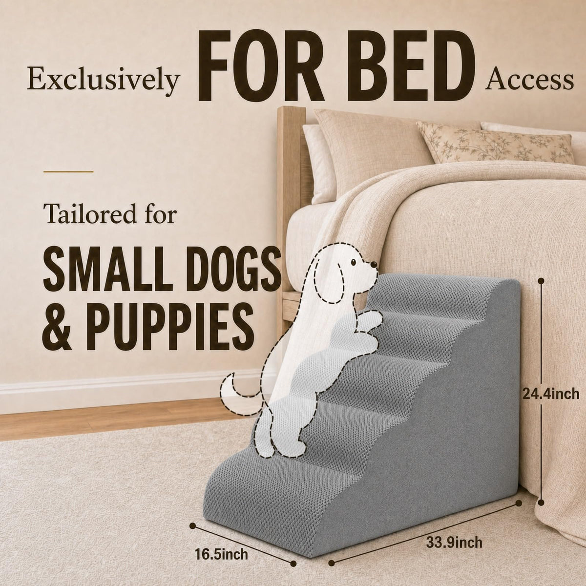 Dog Ramp, Pet Ramp, Dog Stairs, Non-Slip Ladder, 5-Step, Gray I390977