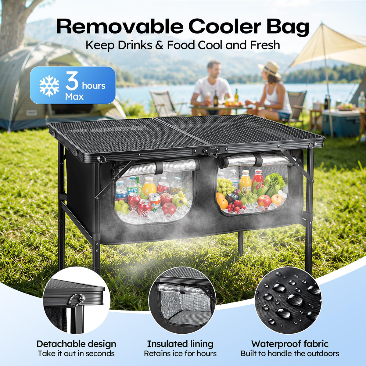 Folding Camping Table with Storage and Cooler Bag I627476