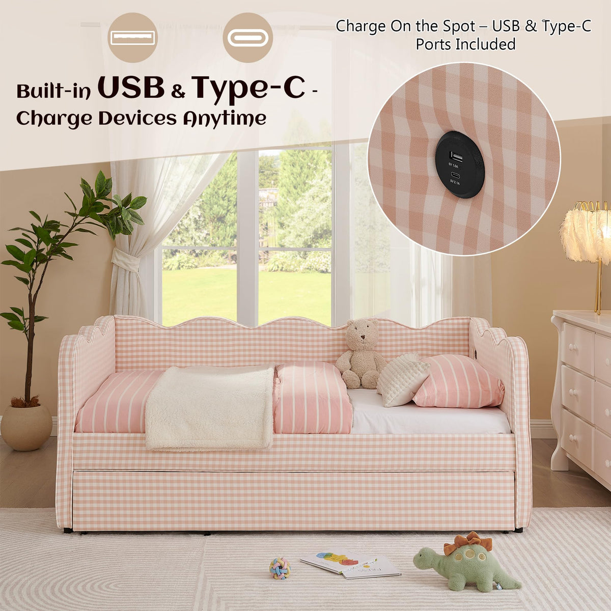 Twin to King Upholstered Daybed with Pop Up Trundle Bed P64355
