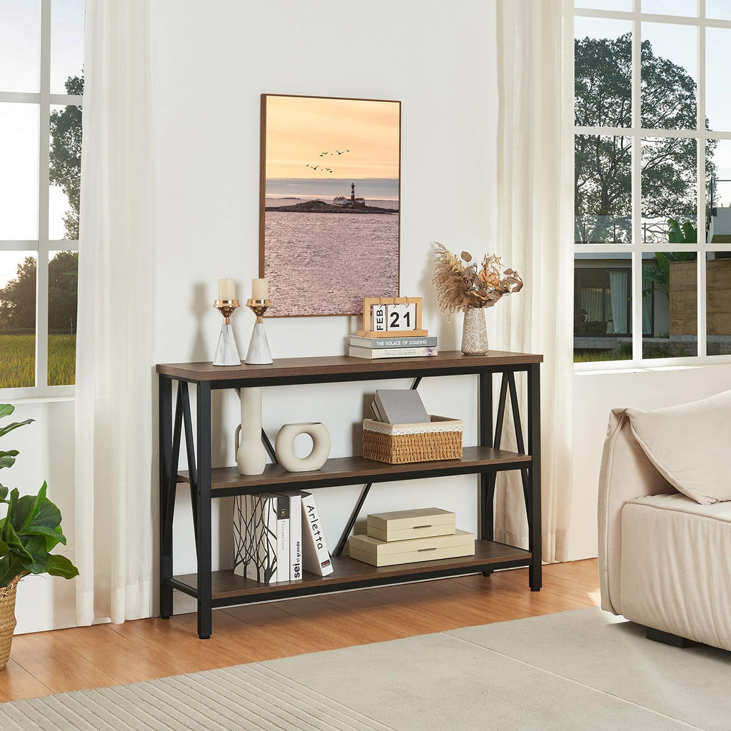 Brown 3 Tier Console Table with Open Shelves B3127