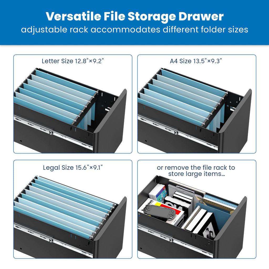 Black 3 Drawer Rolling File Cabinet with Lock F249764