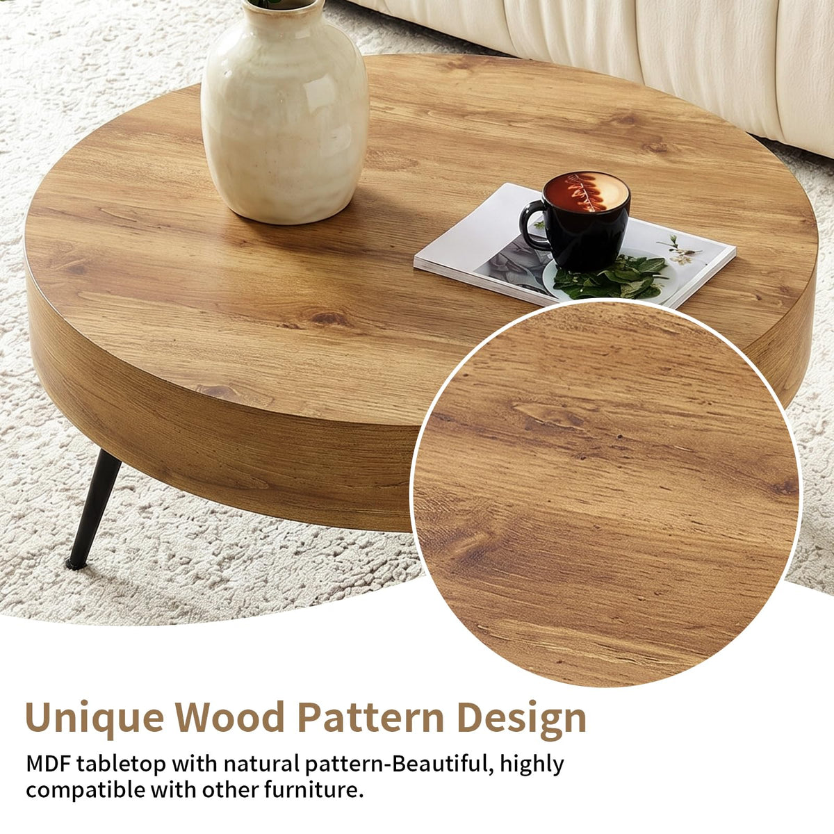 Round Wood Coffee Table with Metal Legs T551528