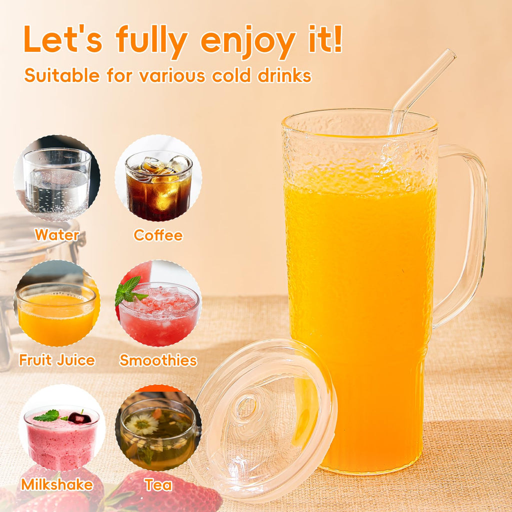 24oz Clear Glass Tumbler with Handle, 2 Pack X7796