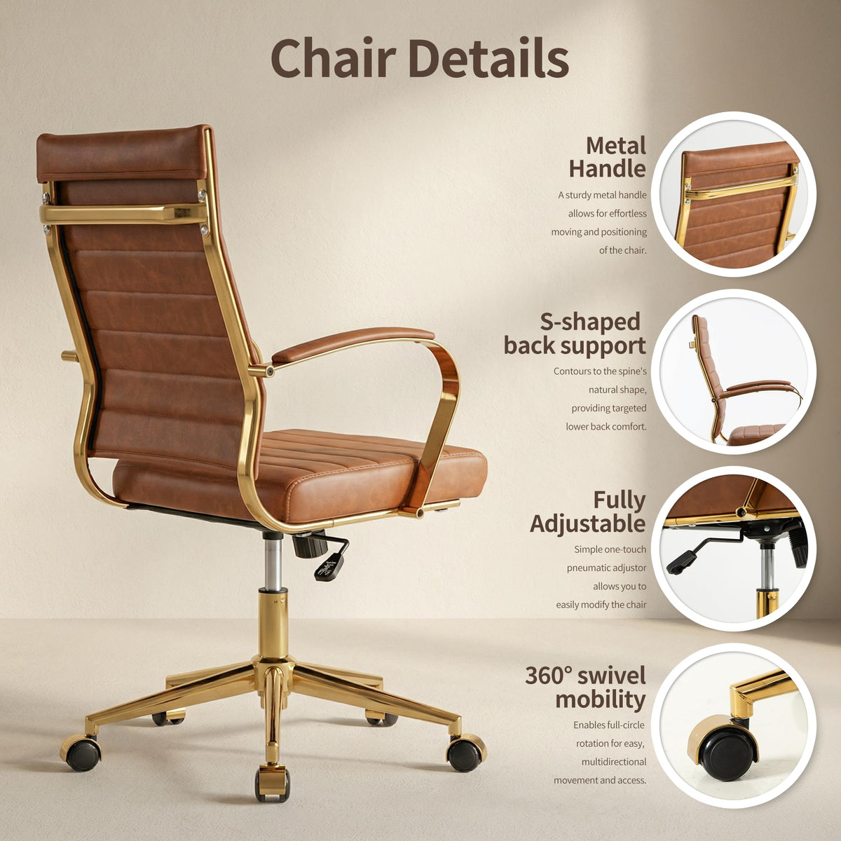 Gold Ergonomic Leather Office Chair H215765