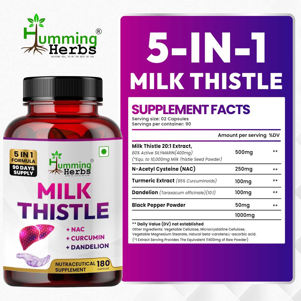 Milk Thistle Supplement 1000Mg 180 Capsules D684831