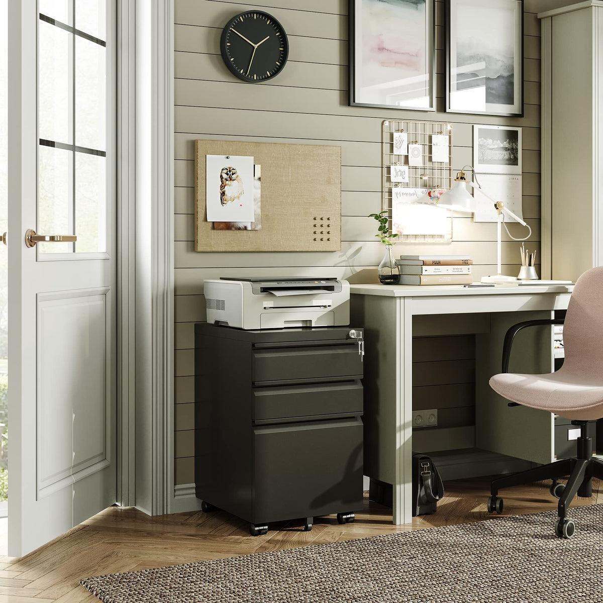 3 Drawer Mobile File Cabinet with Lock, Black R5423