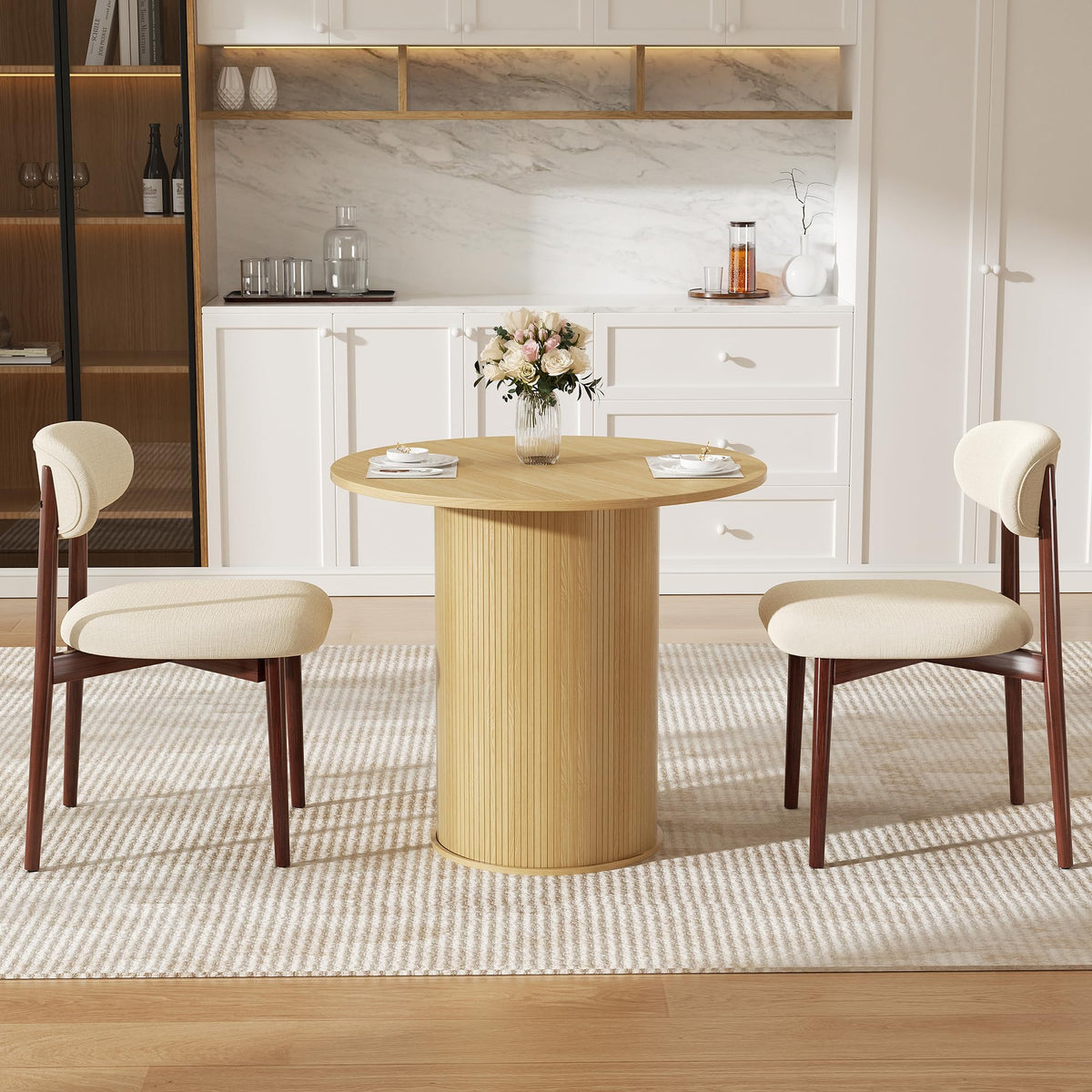 31.5 inch Round Dining Table with 2-Layer Storage Shelf F89082