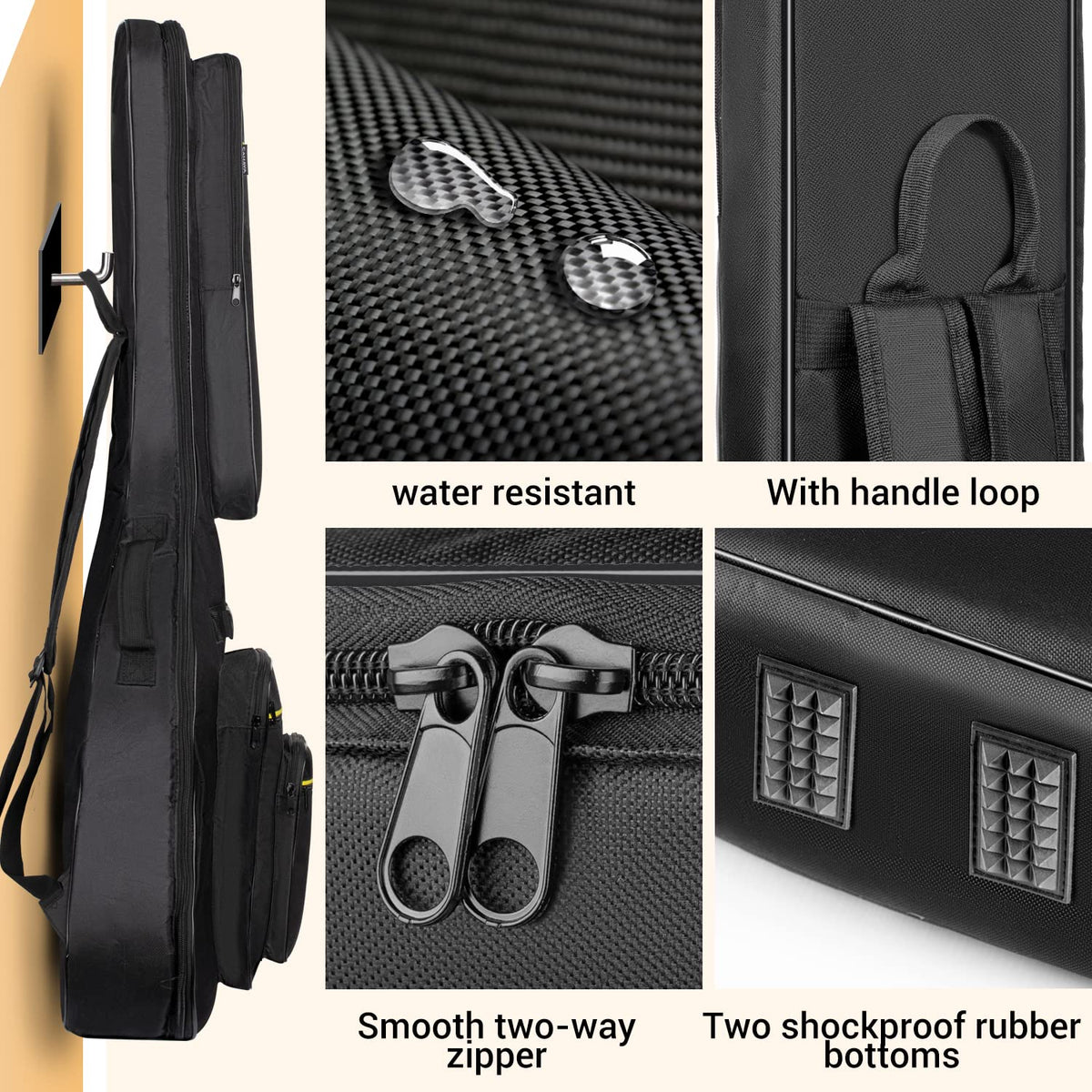 44 Inch Guitar Bag Multi-pockets 0.47in Thick Padding Water Resistent Gig Bag Y85321