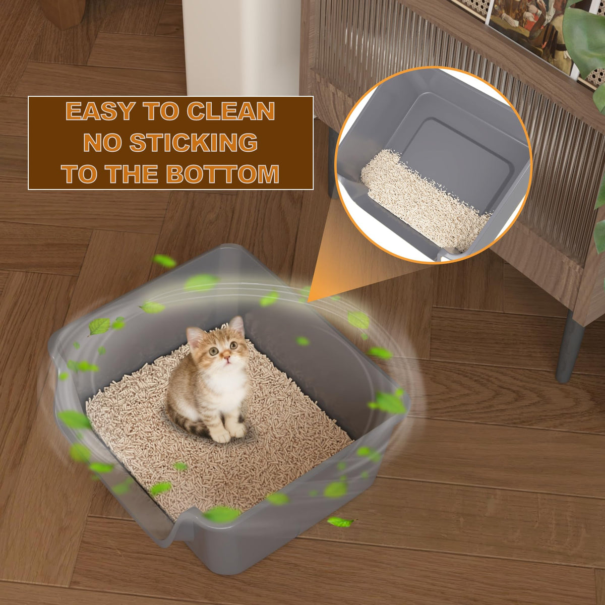 Open-Top High Sides Cat Litter Box with Low Entrance J933