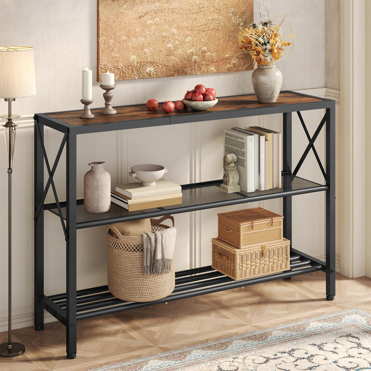 3 Tier Narrow Console Table with Shelves D740756