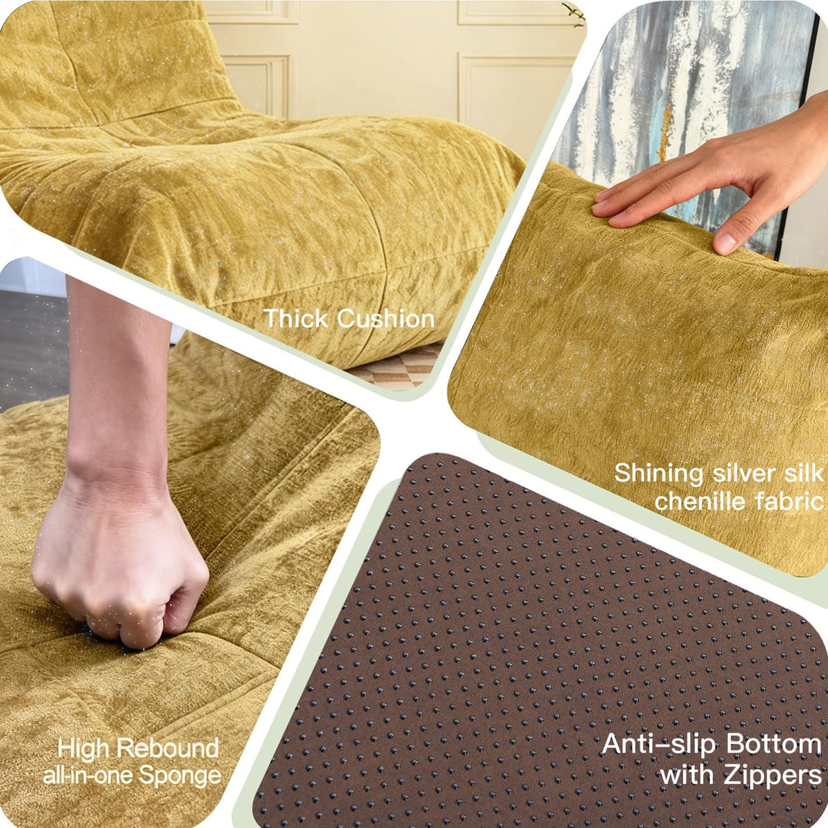 Yellow Corduroy Memory Foam Bean Bag Chair B74183