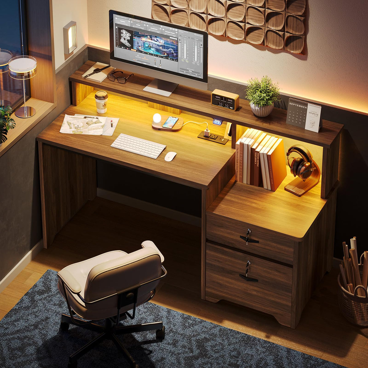 55-Inch Computer Desk with File Drawer D4250