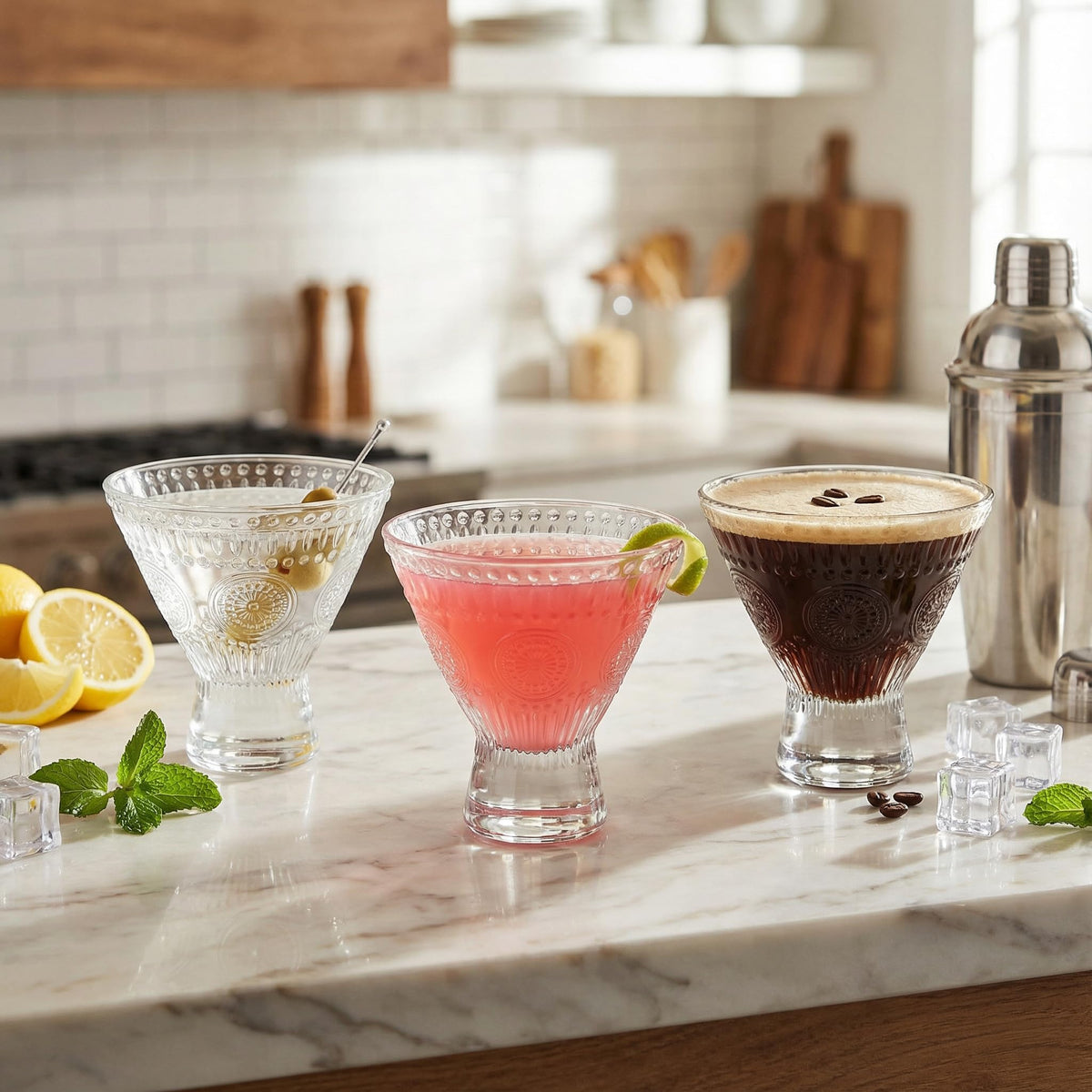6 Pack 8 oz Stemless Martini Glasses C65672