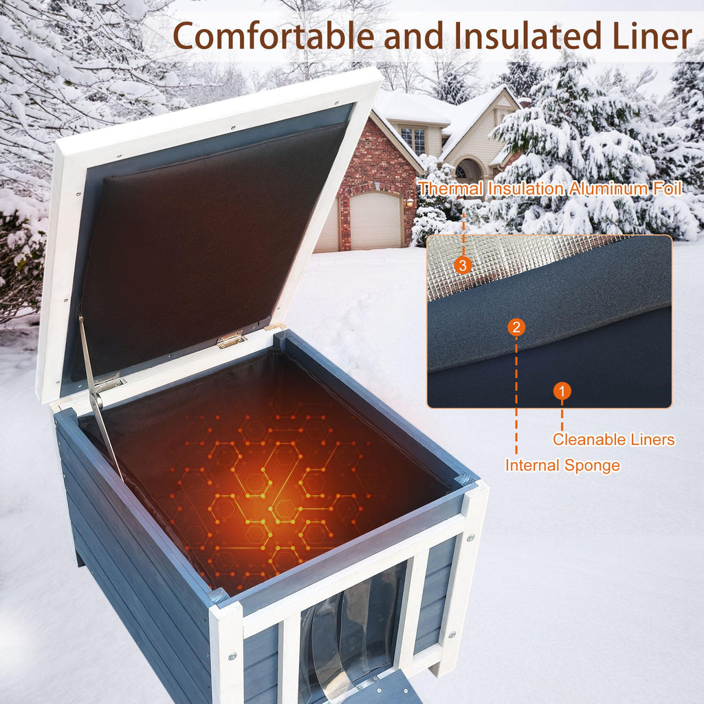 Insulated Outdoor Cat House with Liner W118156