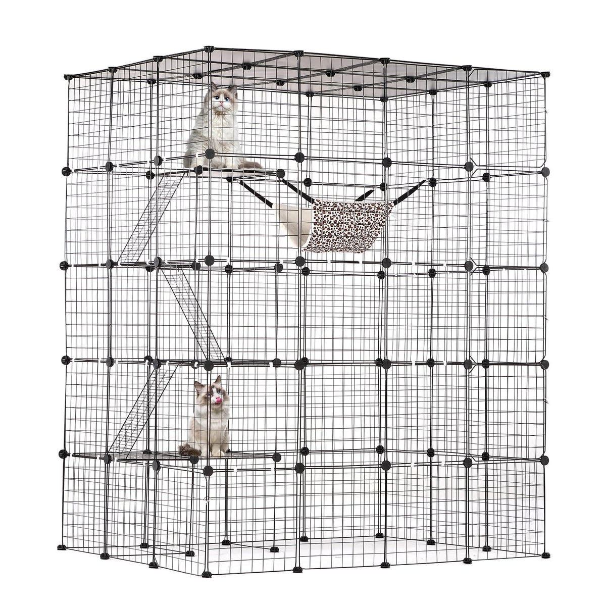 4-Tier Metal Wire Cat Cage with Hammock Ramp B358