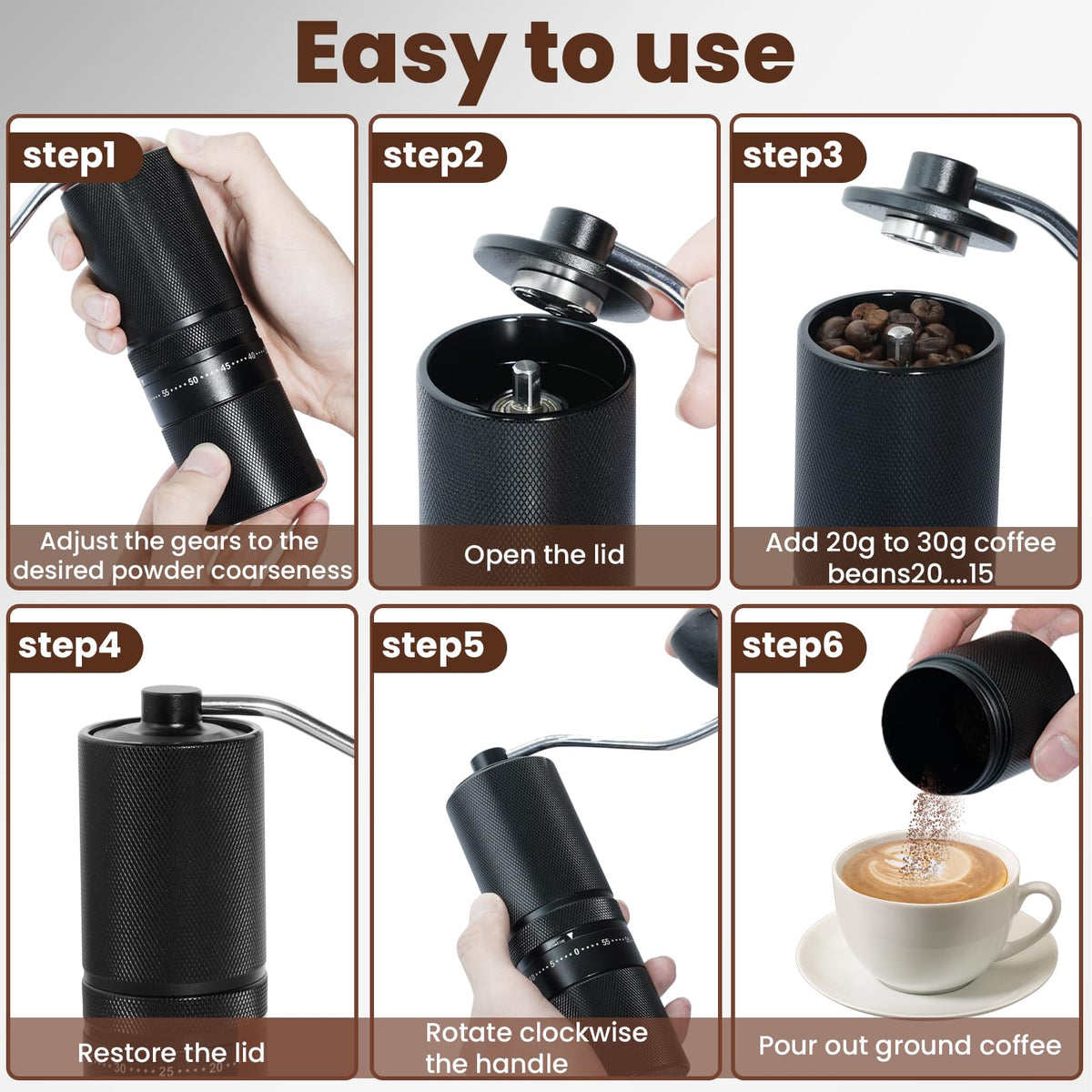 Manual Coffee Grinder with 60 Adjustable Settings, 28g Capacity, Stainless Steel Conical Burr Q8684