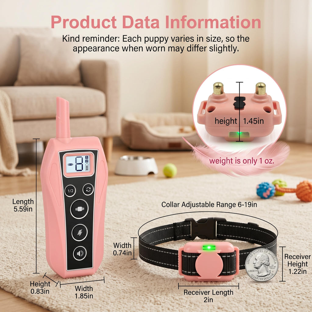 Pink 2000FT Waterproof Dog Training Collar M400