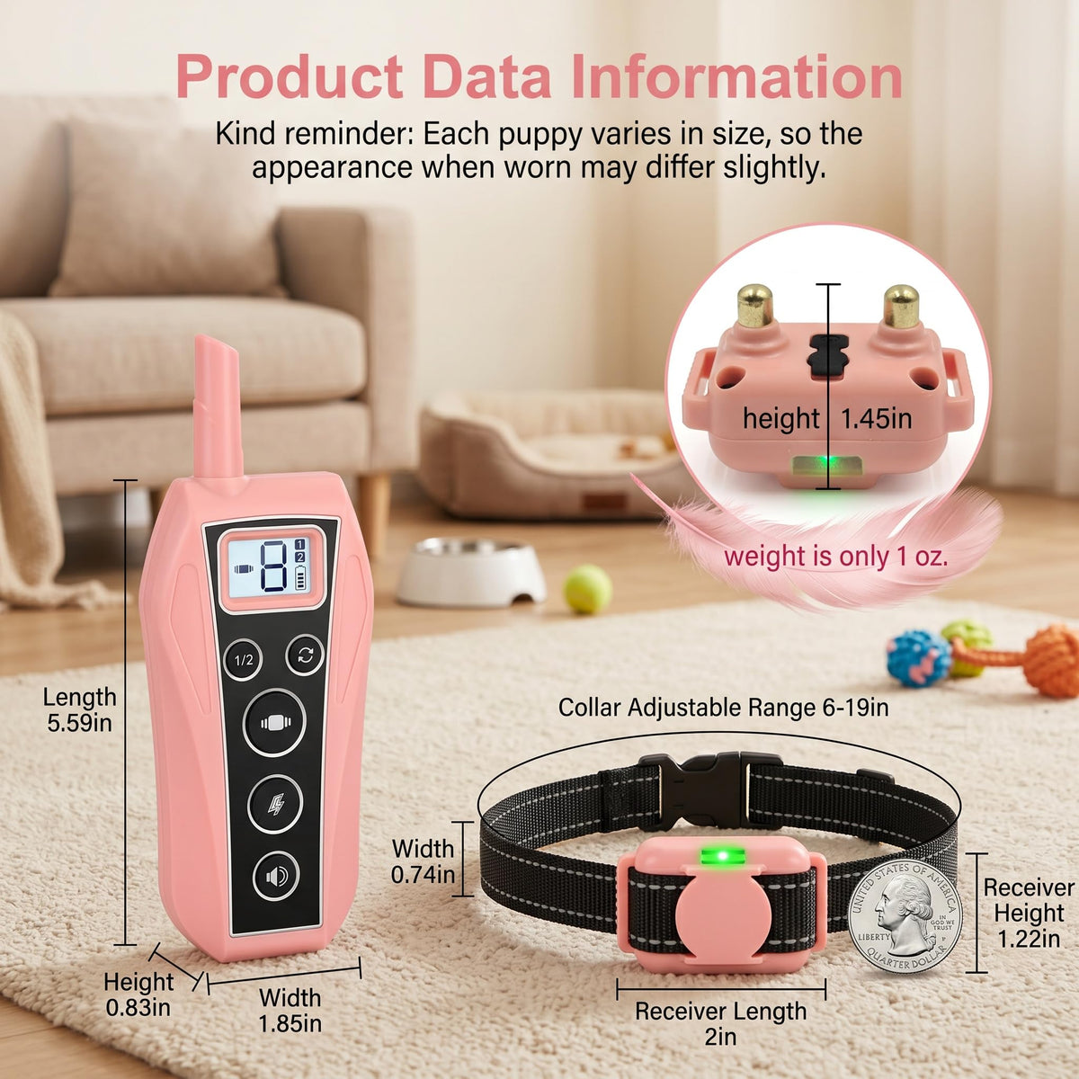 Pink 2000FT Waterproof Dog Training Collar M400