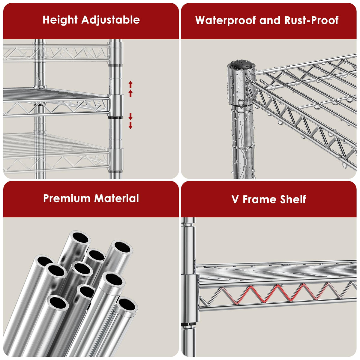 Heavy Duty 3-Shelf Chrome Steel Shelving Unit with Wheels P543