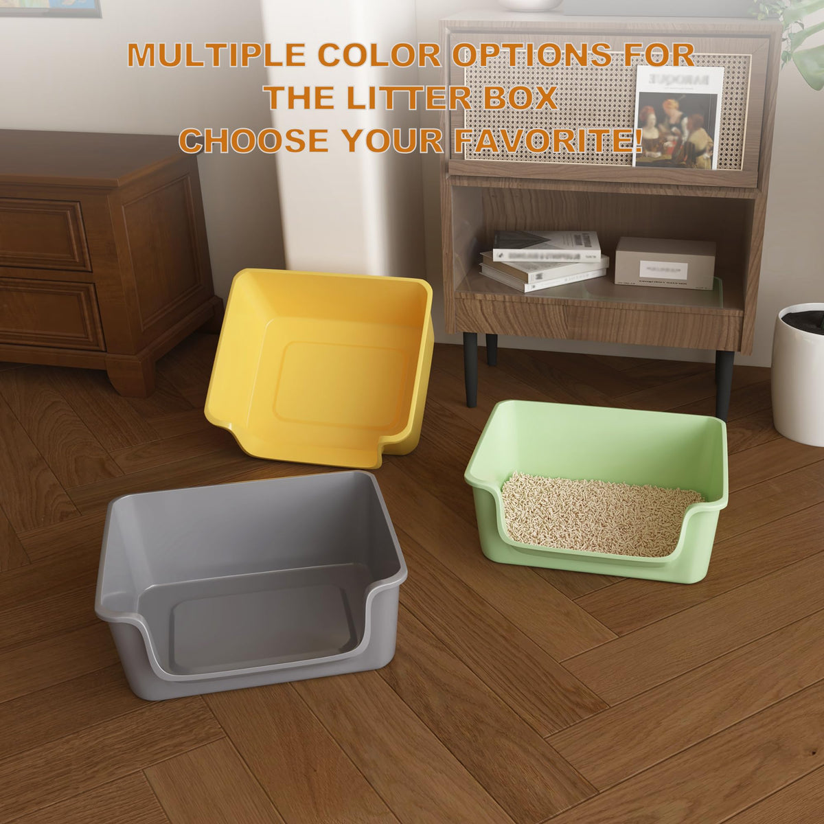 Open-Top High Sides Cat Litter Box with Low Entrance J933