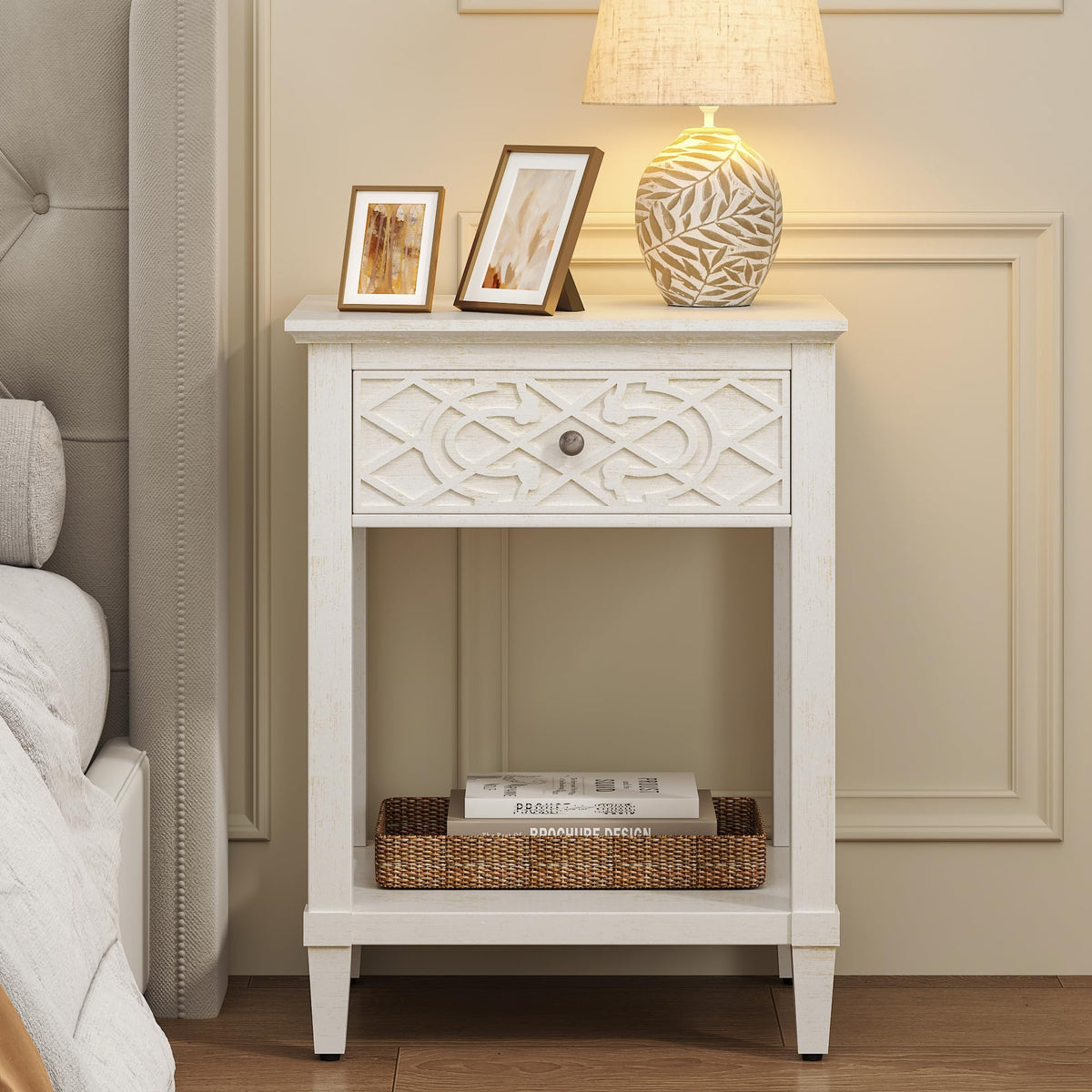 26" Solid Wood Nightstand with Drawers I710