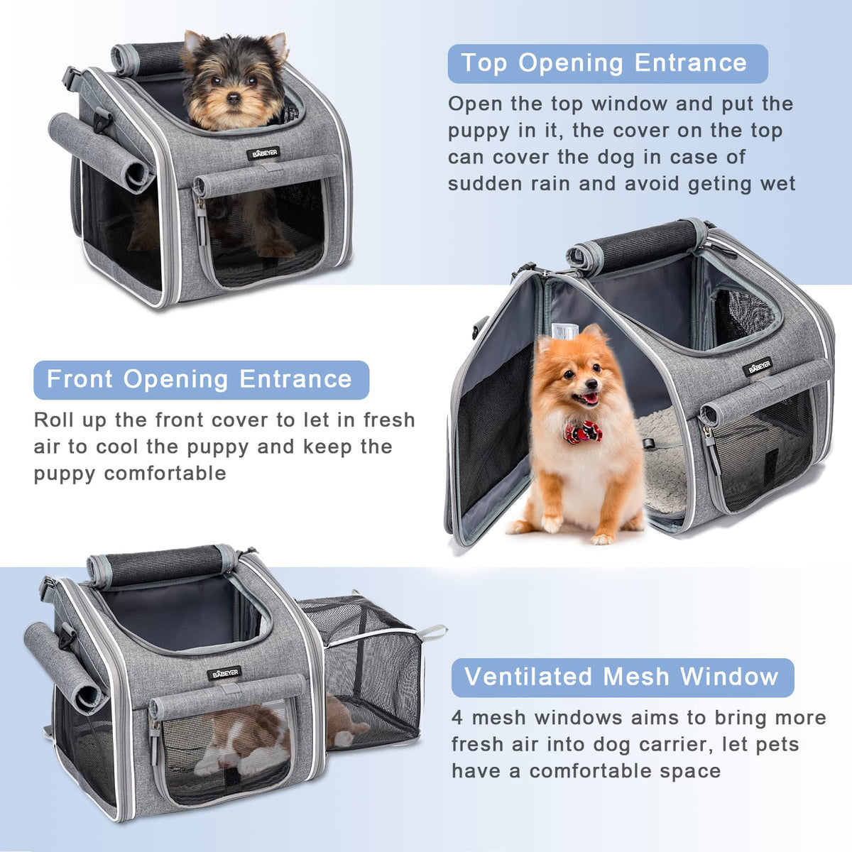Expandable Soft-Sided Pet Carrier Backpack with 4 Open Doors, 4 Mesh Windows T89600