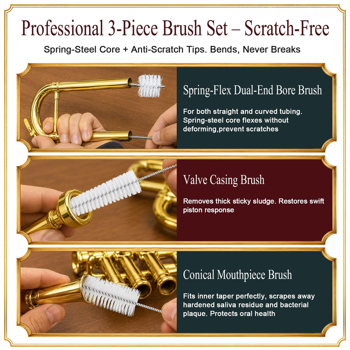 Trumpet Cleaning Kit with Oil, Grease & Brushes H396481