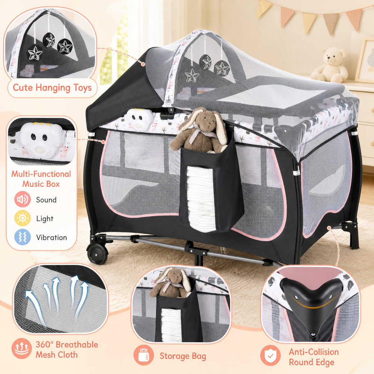 4 in 1 Portable Baby Playard with Bassinet and Changing Table O224