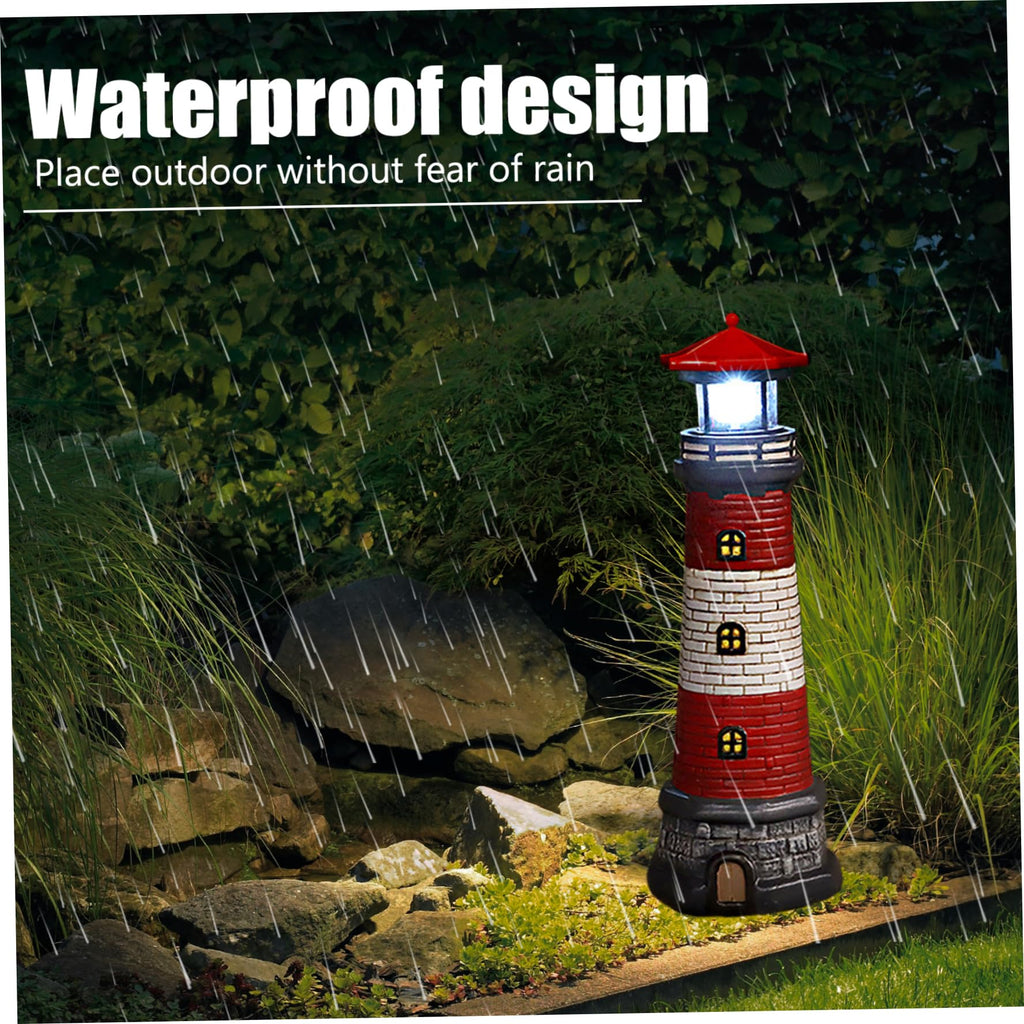 Solar Lighthouse with Rotating LED Lights Waterproof Lighthouse Statue I5739