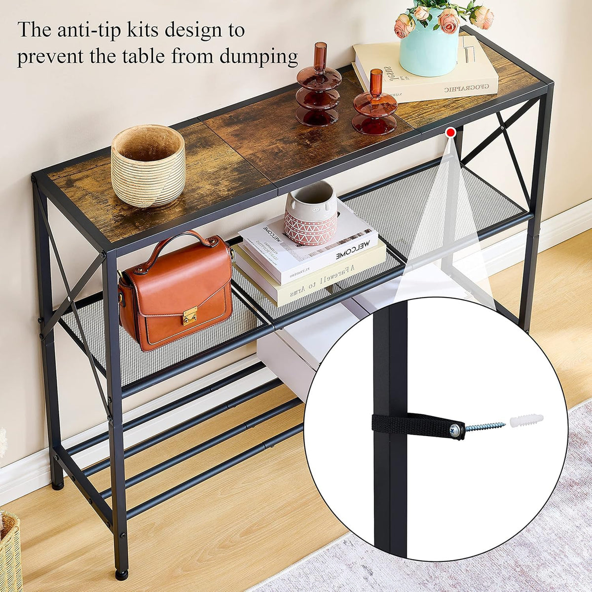 3 Tier Narrow Console Table with Shelves D740756