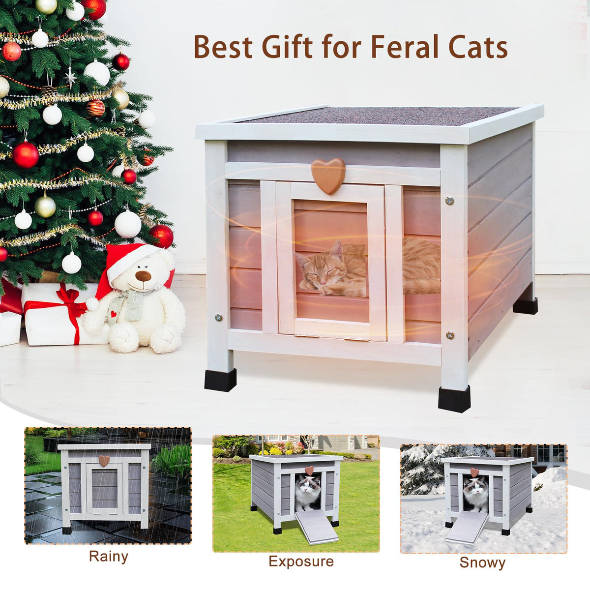 Insulated Outdoor Cat House with Liner W118156