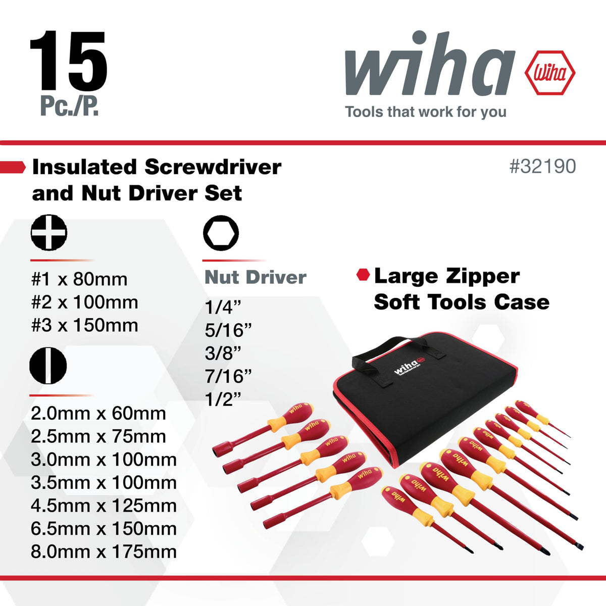 Slotted Phillips Insulated Screwdriver Set 15 Piece V345