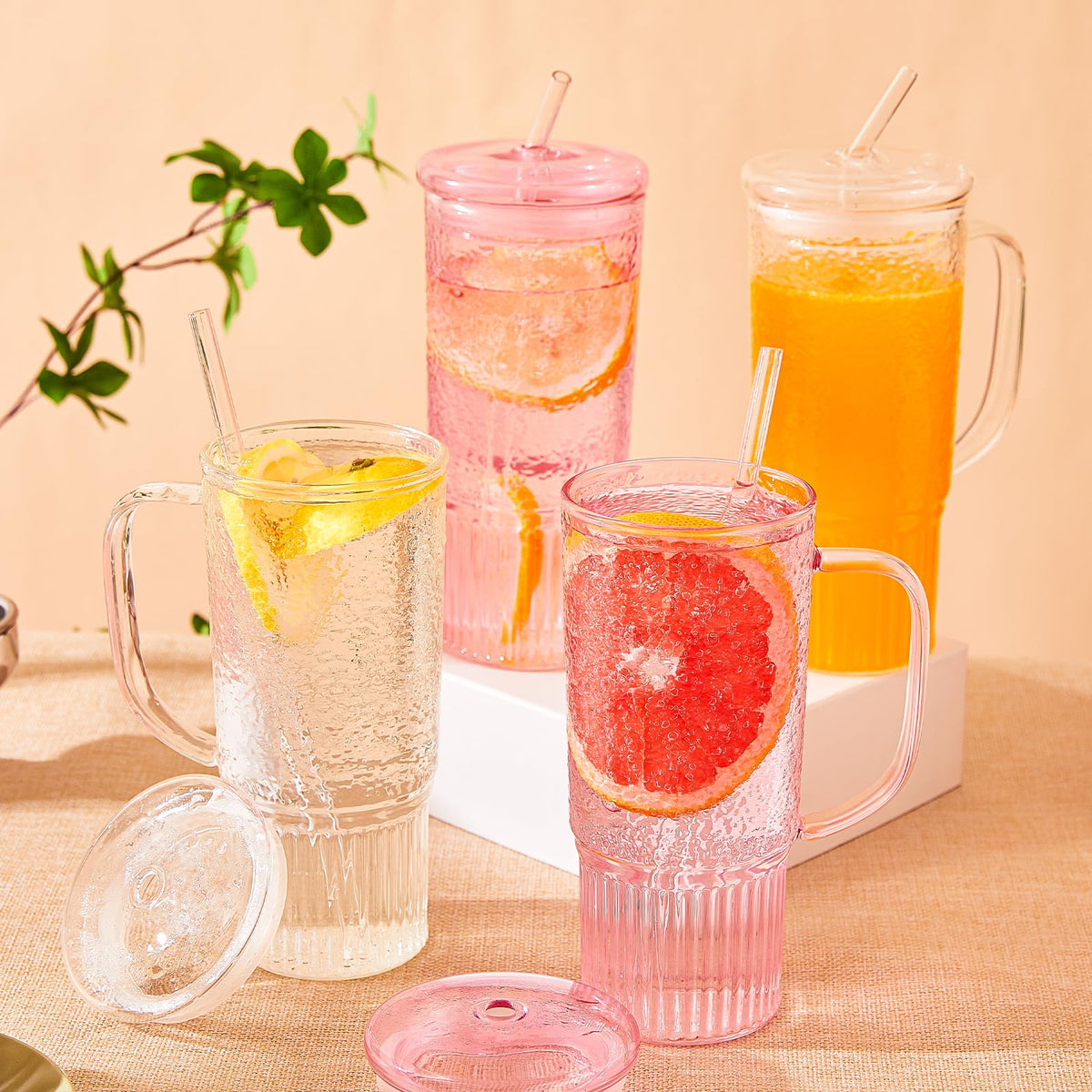 24oz Clear Glass Tumbler with Handle, 2 Pack X7796