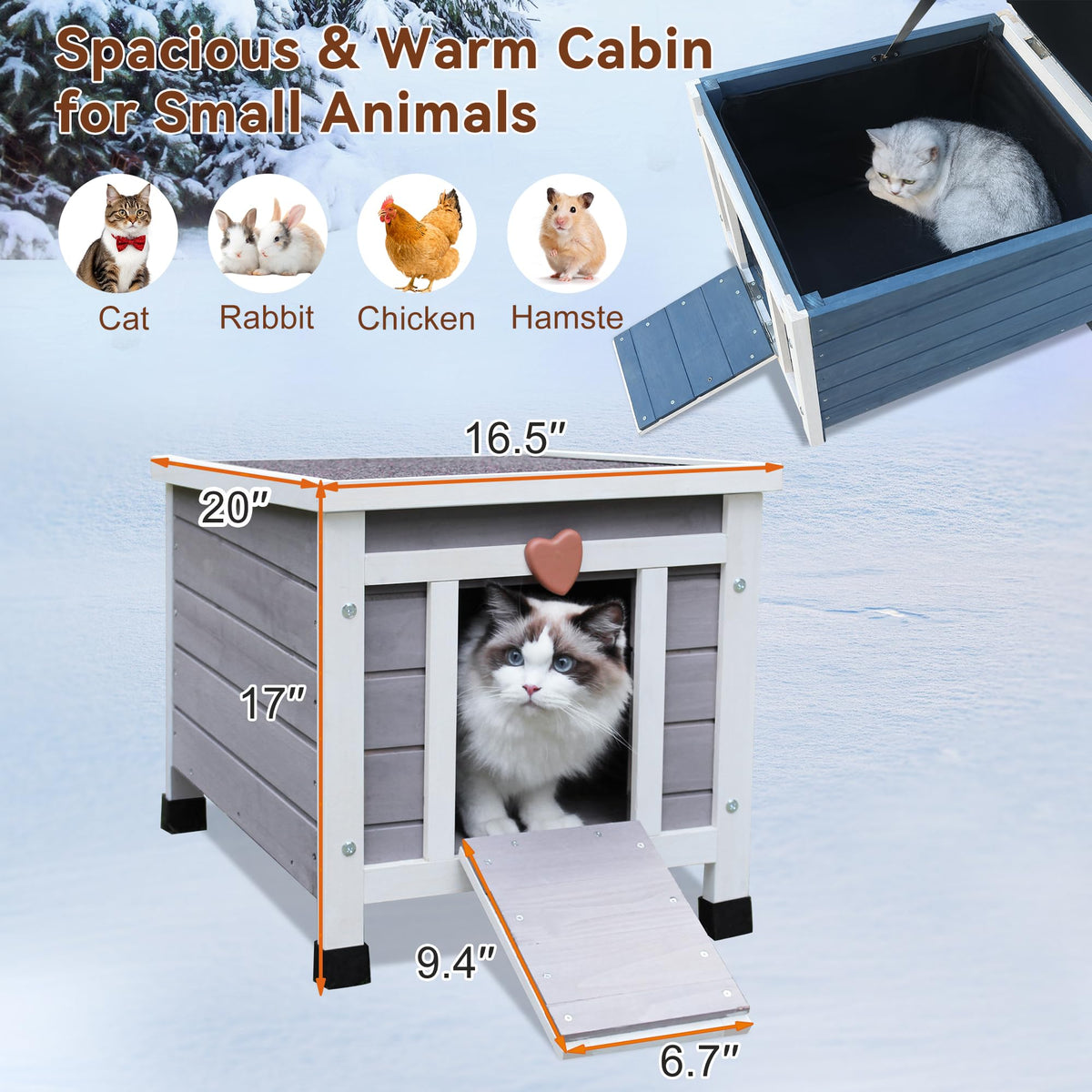 Insulated Outdoor Cat House with Liner W118156