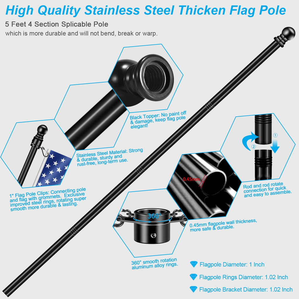 5 FT Stainless Steel Flag Pole Kit with Holder Bracket C135