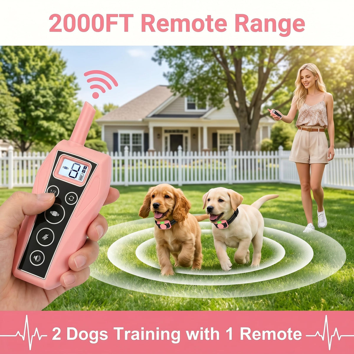 Pink 2000FT Waterproof Dog Training Collar M400