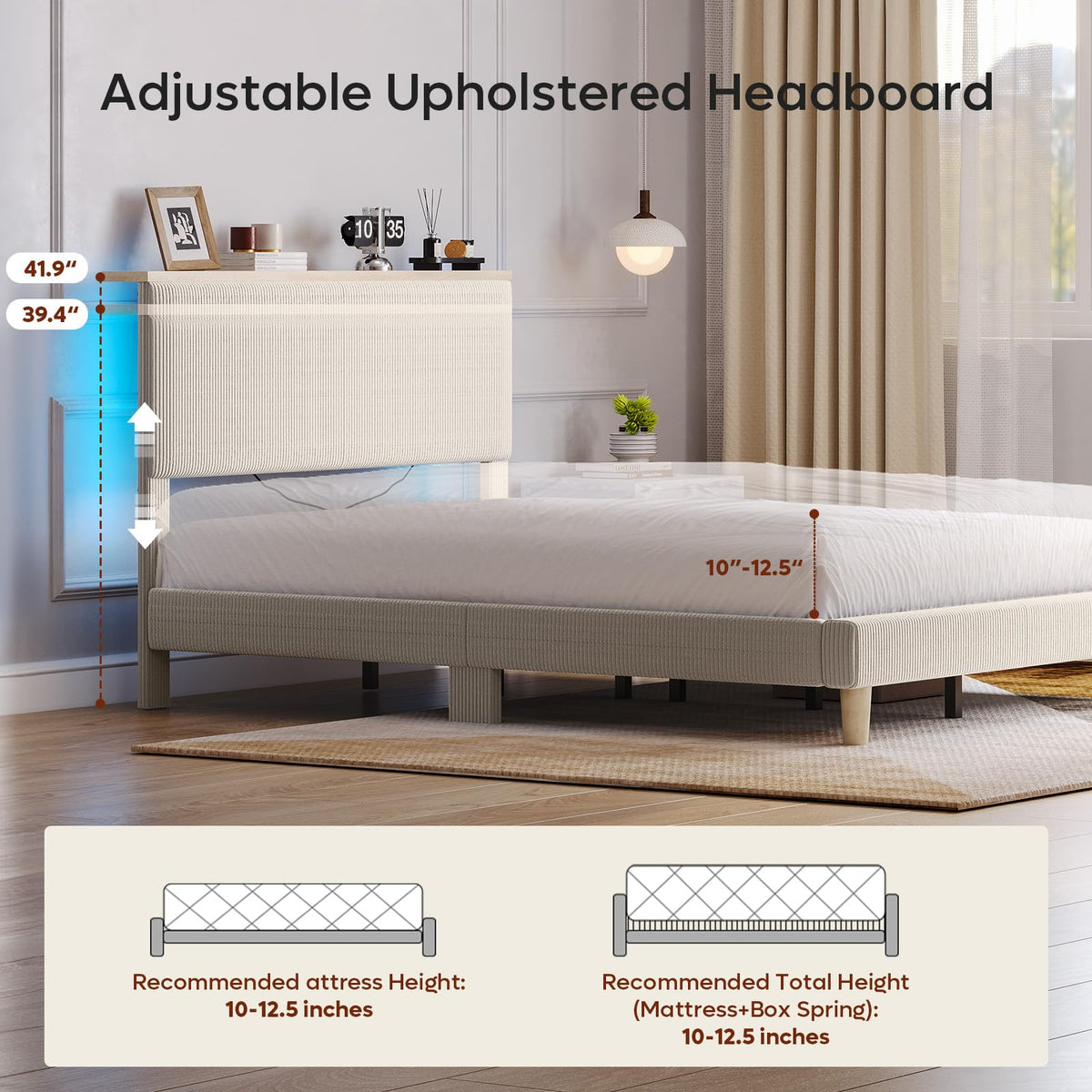 Full Bed Frame with Adjustable Headboard W13252
