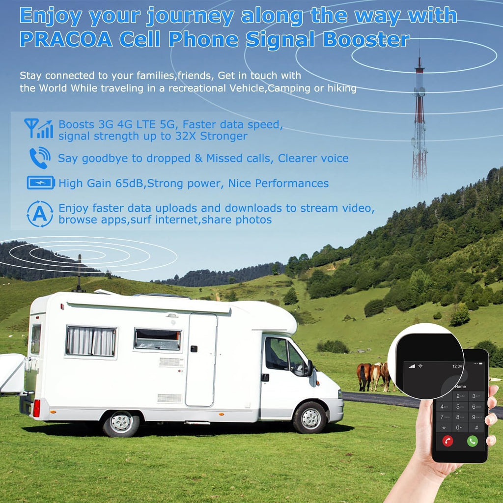 Cell Phone Signal Booster for Car RV SUV 5G 4G LTE E58366