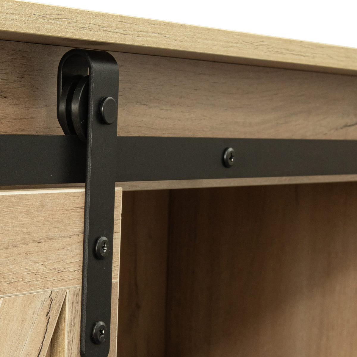 Sliding Barn Door Wood TV Stand with Adjustable Shelves B964595