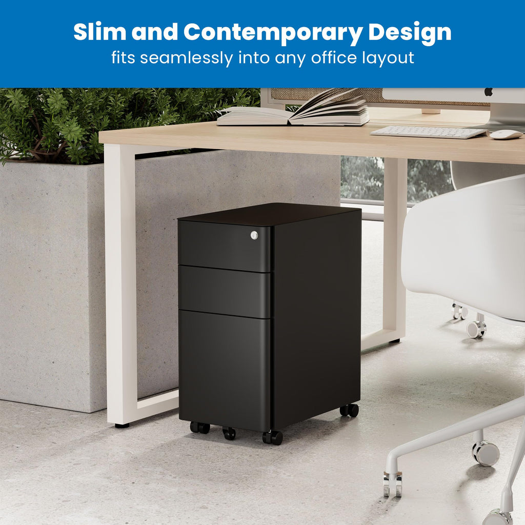 Black 3 Drawer Rolling File Cabinet with Lock F249764